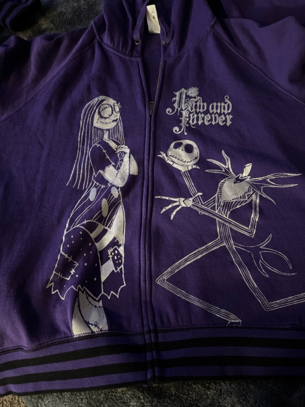 Disney Purple & Black Striped Hoodie Collar Detail